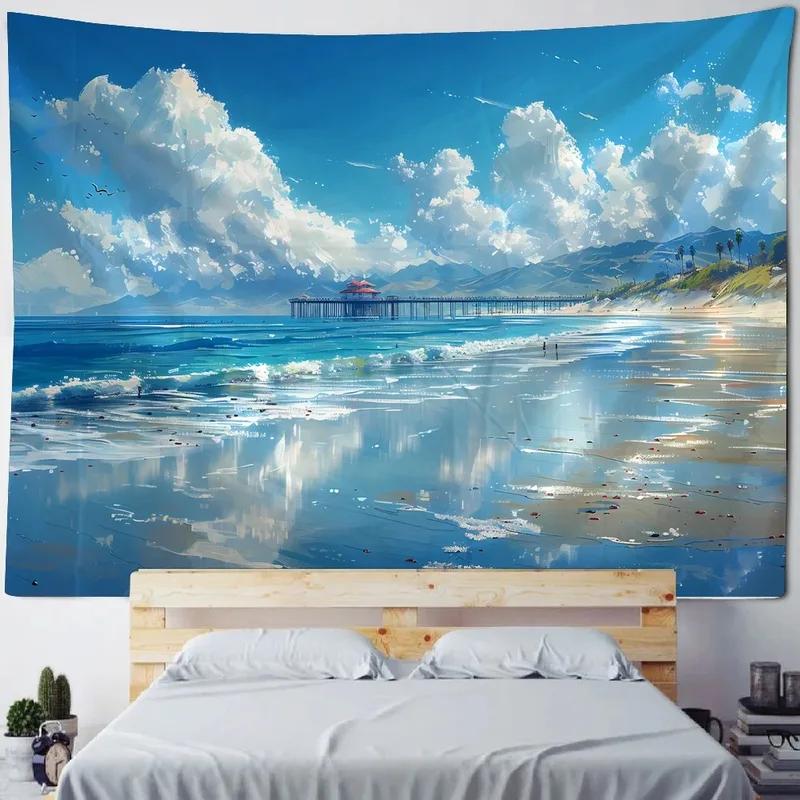 Home Wall Decoration Tapestry Outdoor Scenery Beach Background Office Living Room Tapestry