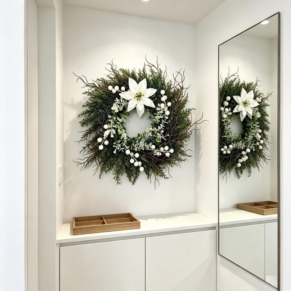 Green Artificial Christmas Wreath Pine Needle Farmhouse Wreath  Xmas Window Decoration