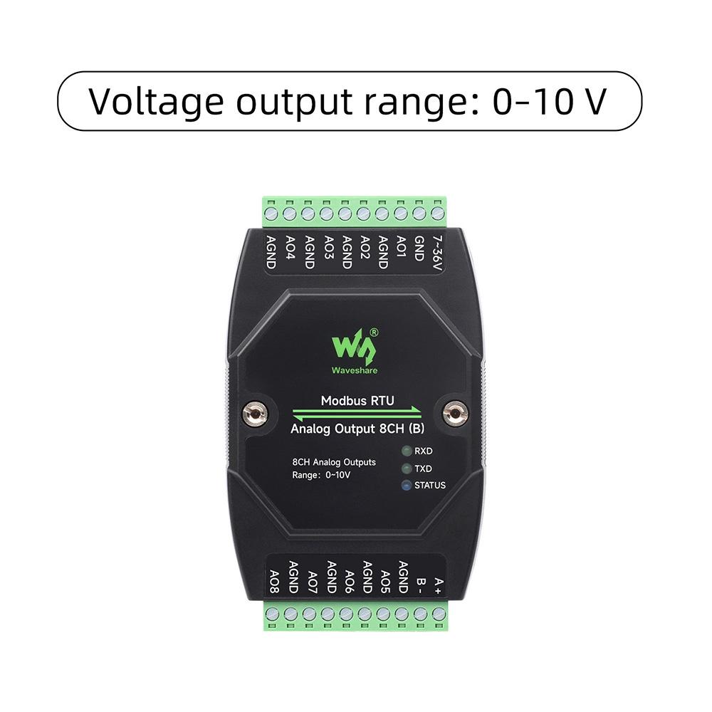 Industrial 8-Channel Analog Output Module 12-bit DA Converter DC 7-36V Wide Voltage Isolation Modbus RTU Current/Voltage