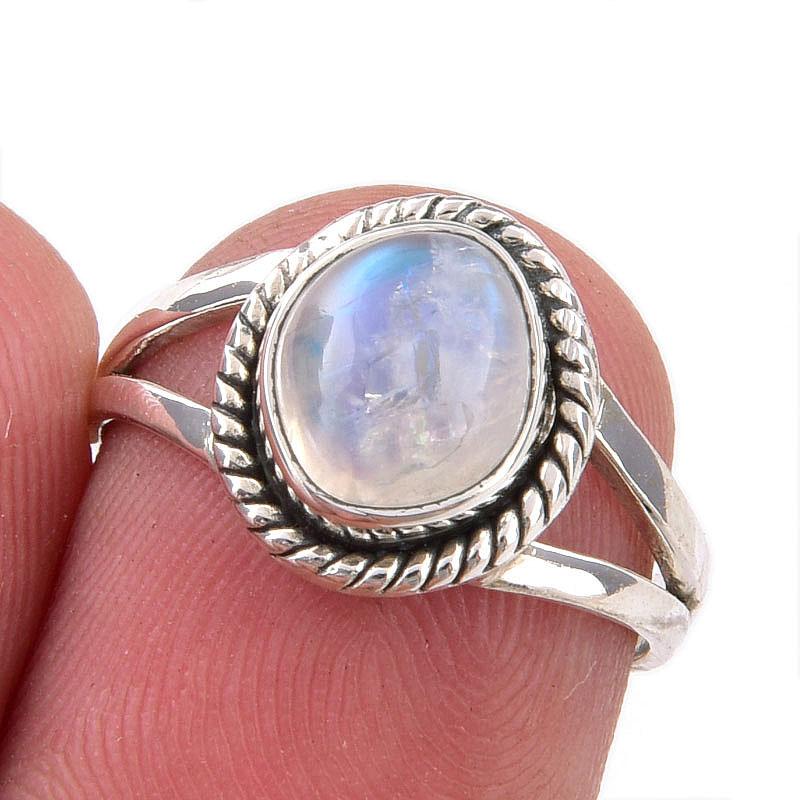 Natural Rainbow Moonstone Gemstone Handmade 925 Sterling Silver Ring Size 6 K4a99