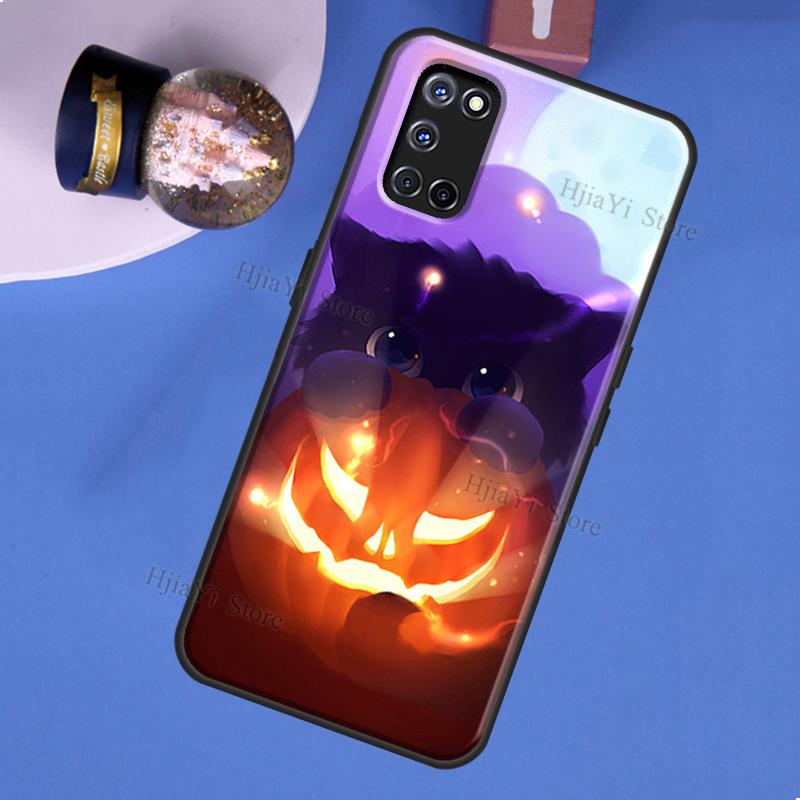 Cute Cat Pumpkin halloween Case For OPPO A74 A94 A54 A57 S A77 A76 A96 A52 A72 A91 A93 A5 A9 A31 A53 A15 A16 A17 Cover