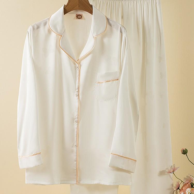New women's satin pajamas spring and autumn ice silk long-sleeved butterfly jacquard high-end loungewear set is popular