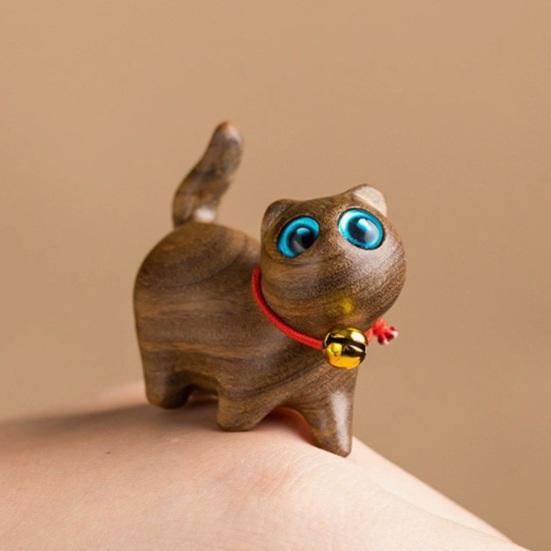 Миниатюрная деревянная фигурка кошки, ручная резьба, статуэтка котенка, скульптура, деревенский стиль, украшение для дома, офиса, рабочего стола