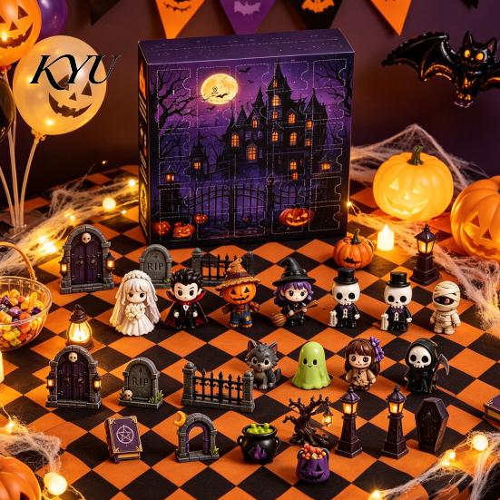 Hanging Halloween Decorations Advent Calendar 2026, 24 Days Countdown with 2D Flat Ghost Character Collection Acrylic Mini Figures, Collectible