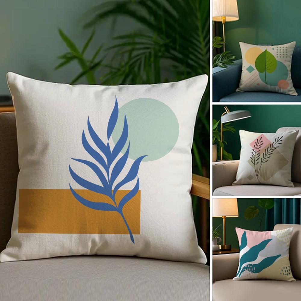 Абстрактная Простая Геометрическая Наволочка с Листьями Шёлковая Элегантная Удобная для Дивана Кровати Невидимая Молния