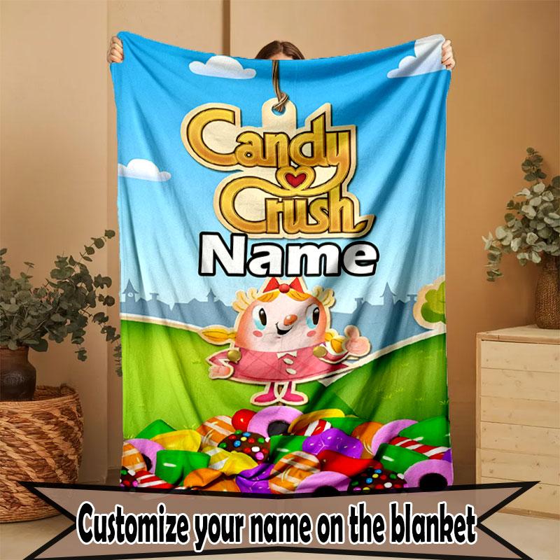 Custom Name Personalized Candy Crush Saga Print Blanket, Home Decor, Bedroom, Sofa, Camping, Couch, Gifts for Birthday Christmas