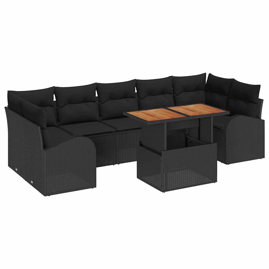 Garden Sofa Set with Storage 8 pcs Black Poly Rattan
