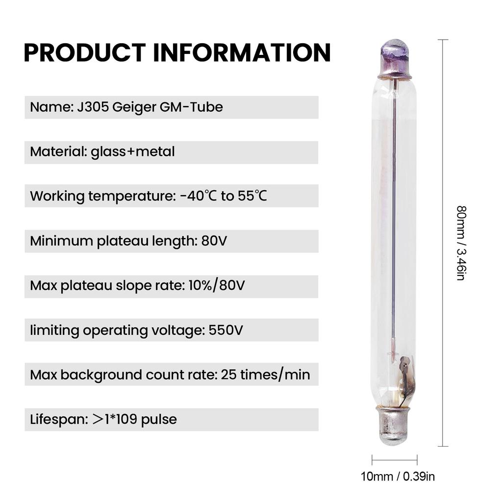 Geiger Tube J305, Nuclear Radiation Detector Tube, Geiger Tube, J305