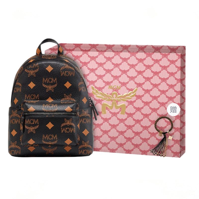 MCM Stark Coated Canvas With Leather Backpack Small Unisex Black MMKESVE01BK001