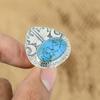 Natural Tibetan Turquoise Promise Cresent Moon Adjustable Ring 925 Silver