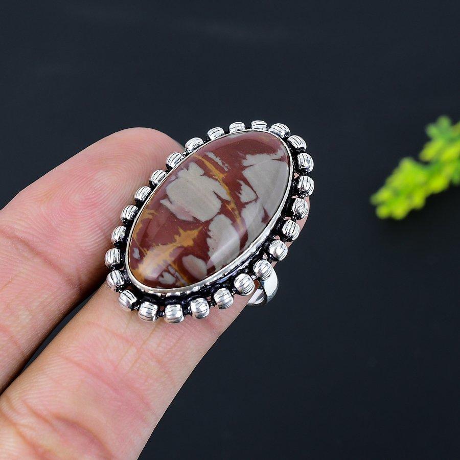 Драгоценный камень Норина Джаспер Ручная работа Серебро 925 пробы Ювелирное кольцо Размер 9 o5G25