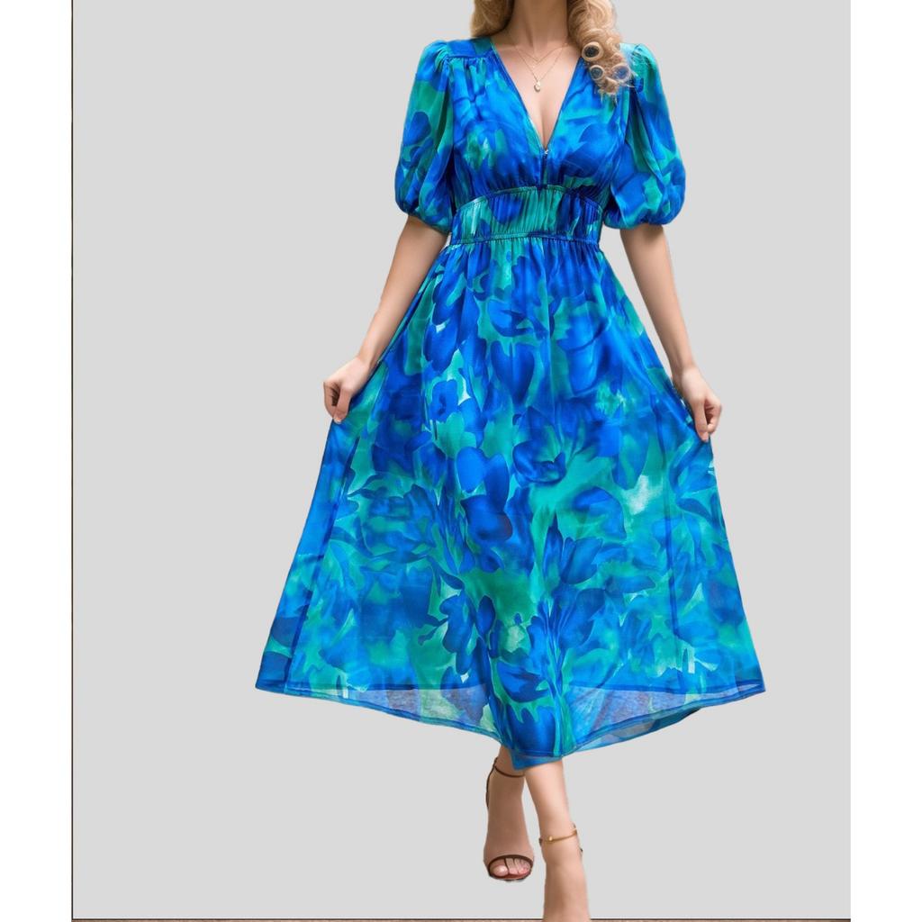 2025 New Fashion Trend Dresses Spring Summer Printed Waist Dresses Fashion Women's