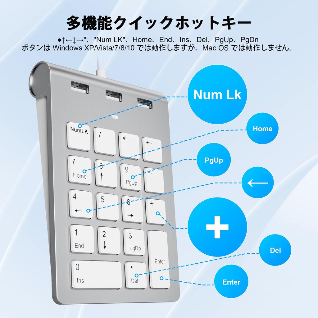 Цифровая клавиатура Проводная тонкая 18-клавишная цифровая клавиатура Mac Цифровая клавиатура Pantograph A Мини-клавиатурный концентратор с 3 портами USB Цифровая клавиатура Mac