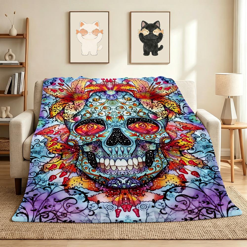 Sugar Skull Flannel Blanket Throw Blanket Soft Warm Sofa Bed Camping Car home Decor Unique Christmas Gift C930135
