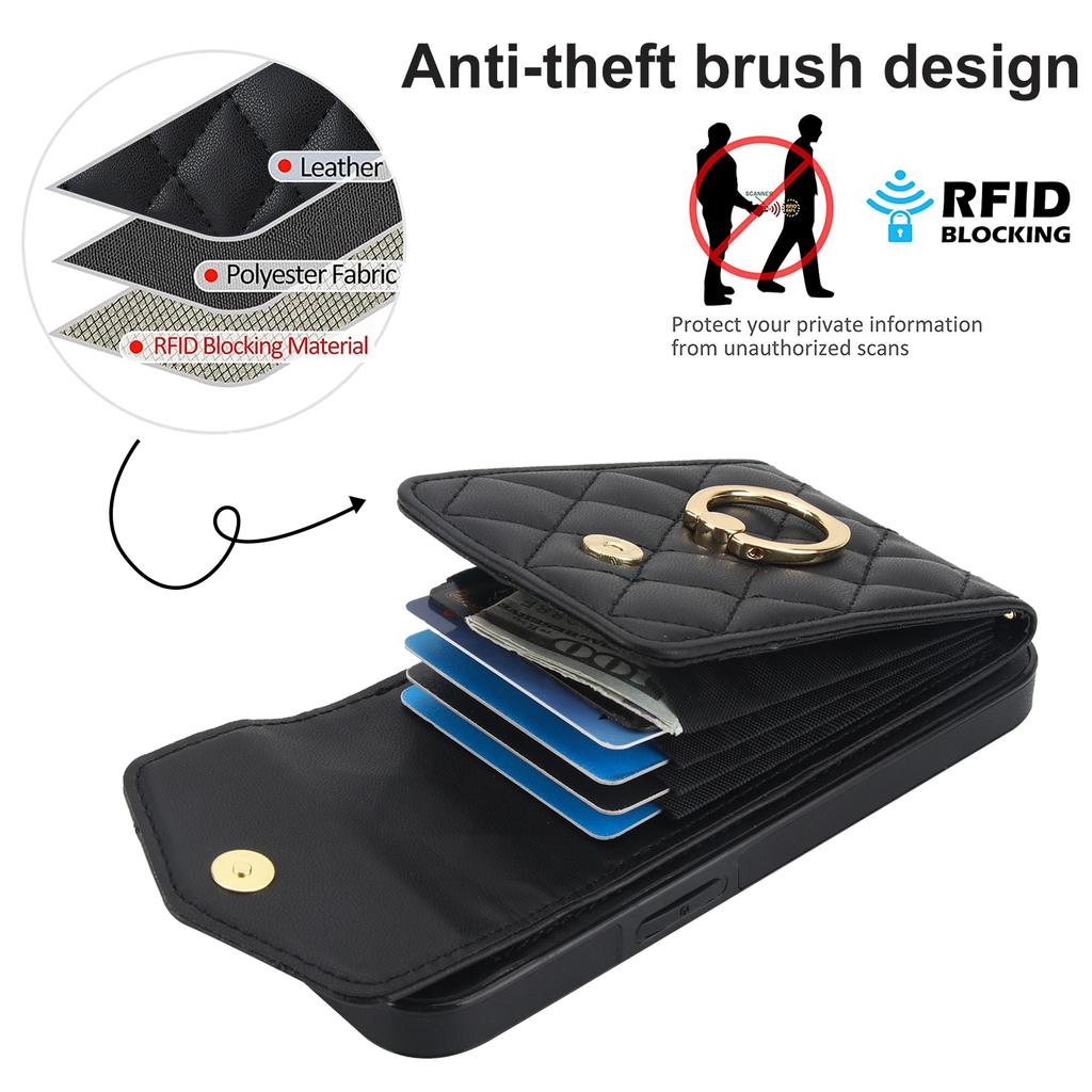 Чехол для iPhone 16e с блокировкой RFID, карманом для карт, кожа + ТПУ, наплечный чехол для телефона с кольцом-подставкой