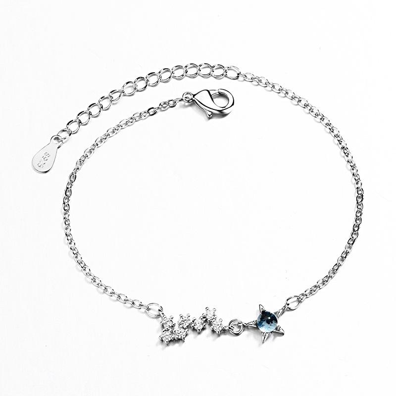 VENTFILLE 925 Sterling Silver Star Bracelet Fashion Korean Five-pointed Star Crystal Double Bracelet
