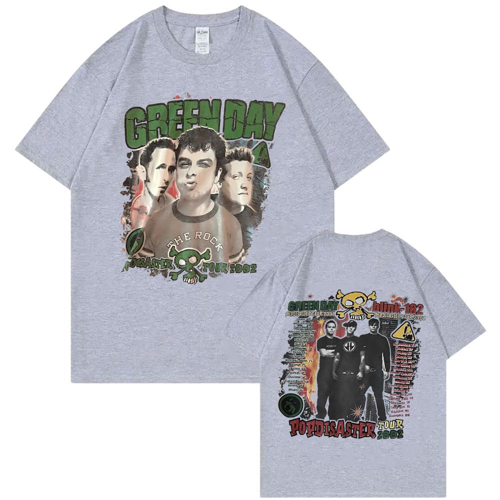 Редкие Панк-группа Green Day Popdisaster Тур 2002 Футболки Унисекс Женские Винтажные Готик-Рок Оверсайз Футболка Мужские Хлопок Повседневные Футболки