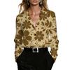Women Carnation Butterfly Art Print Lapel Long‑Sleeve Shirt, Elegant Temperament, Perfect for Business Work, Girlfriends Meet‑up and Street Shopping