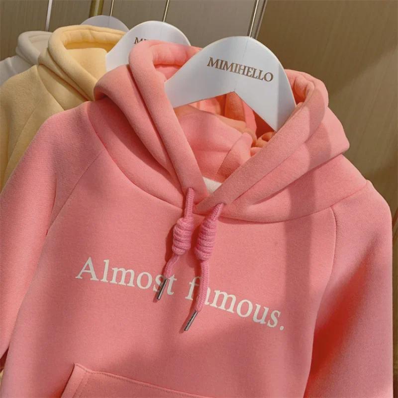 Children's Hooded Fleece Sweatshirt: Spring & Autumn Velvet-Thickened Dopamine Top for Girls