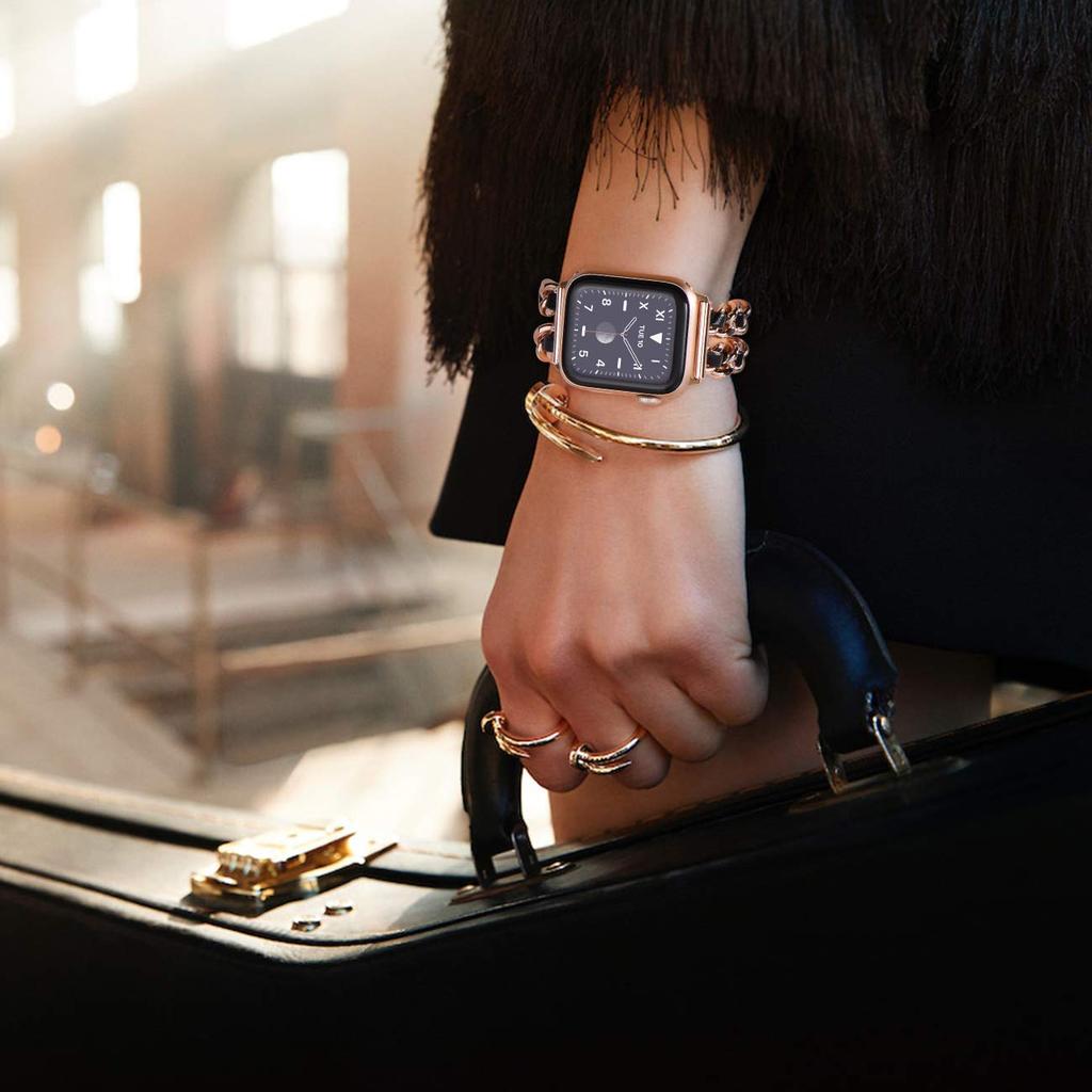 Браслет с кубинскими звеньями для Apple Watch, ремешок 40 мм, 41 мм, 38 мм, 44 мм, 45 мм, 42 мм, трендовый металлический браслет, браслет iWatch серии 3, 4, 5, 6, se 7, ремешок