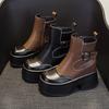 Модные женские ботильоны на толстом каблуке 11 см, осень и зима, увеличивающие рост, на толстой подошве, новые кожаные ботильоны 2024 года для женщин невысокого роста