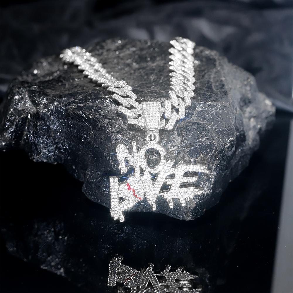 Хип-хоп Панк Подвеска с надписью "NO LOVE" Кубинская цепь Стильная Iced Out Мужская Женская Уличный стиль Кубинская цепь Модные украшения Подарок