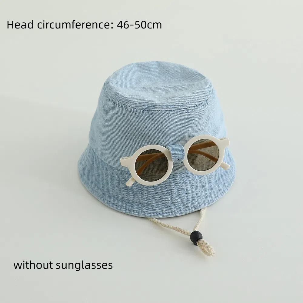 Solid Color Baby Hat With Sunglasses Spring Denim Bucket Hat Fisherman Hats For Kids 1-4 Year