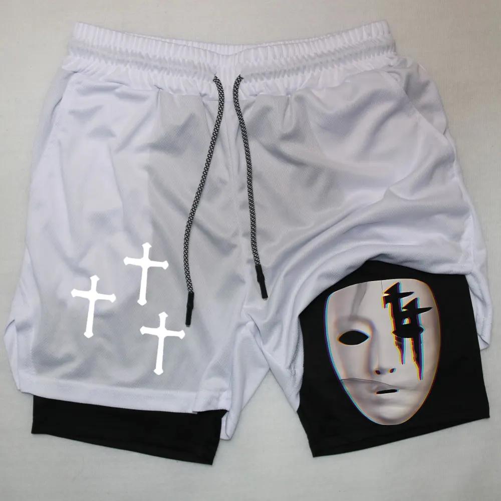 Спортивные шорты Y2K 2 в 1, сетчатые, быстросохнущие, спортивные шорты для фитнеса, тренировки, двухслойные, летние шорты для занятий доской