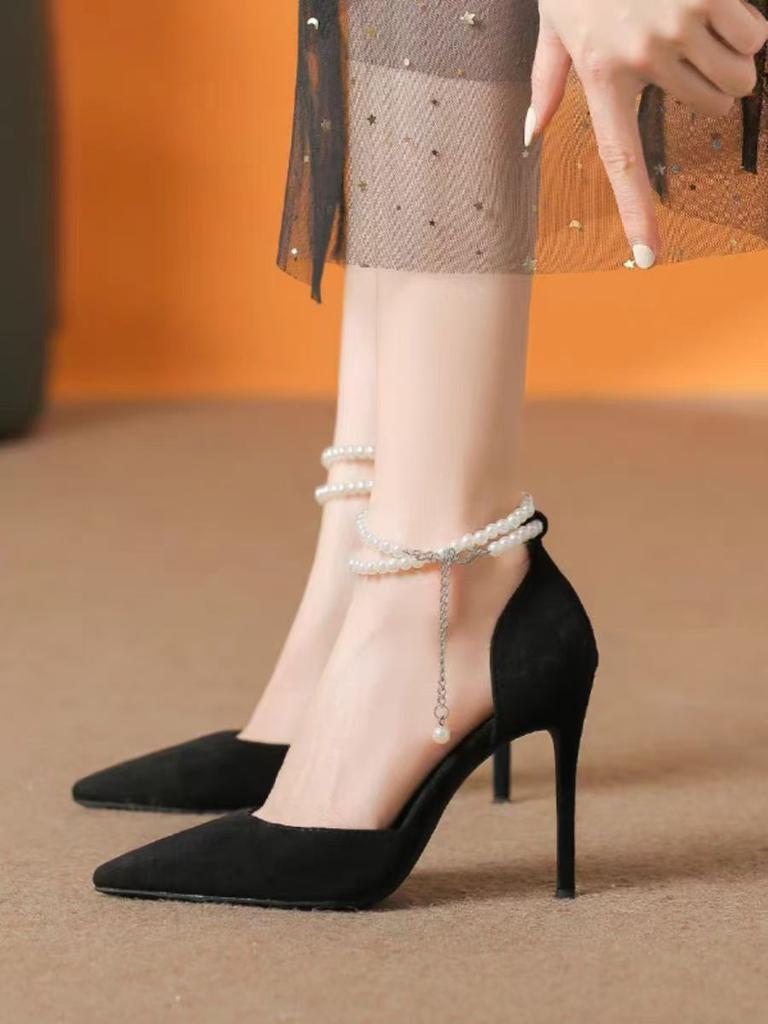 2025 весна новые туфли-лодочки с жемчугом женские французские корейские туфли на тонком каблуке элегантные ноги голые бисерные нежные темпераментные высокие каблуки