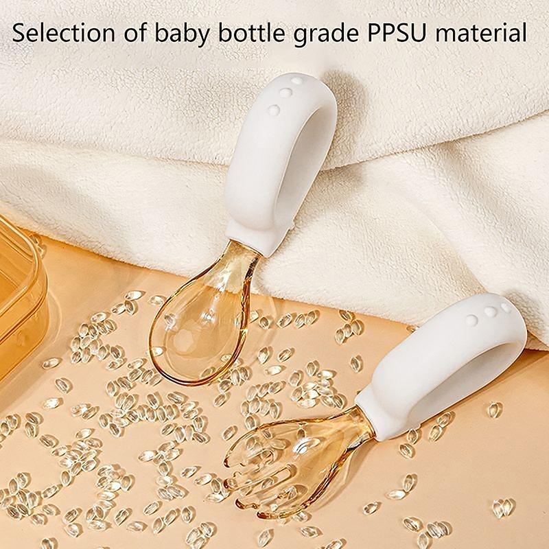 Набор столовых приборов из силикона для детей с короткими ручками, обучающая ложка для кормления ребенка, детская ложка, локтевая ложка, вилка, ящик для хранения