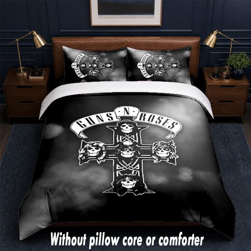 Guns N’ Roses Design Bed Bedding Set 1 Duvet Cover + 2 Pillowcases Soft Breathable Household Bed Linens