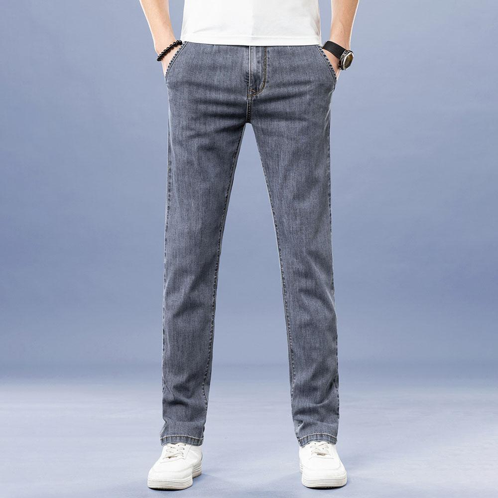 Тонкие летние мужские джинсы в классическом стиле, деловые эластичные джинсовые мужские брюки