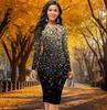 Long Sleeve Waist Tight Office Slim Fit Starry Sky Dot Printing Elegant Bodycon Dress