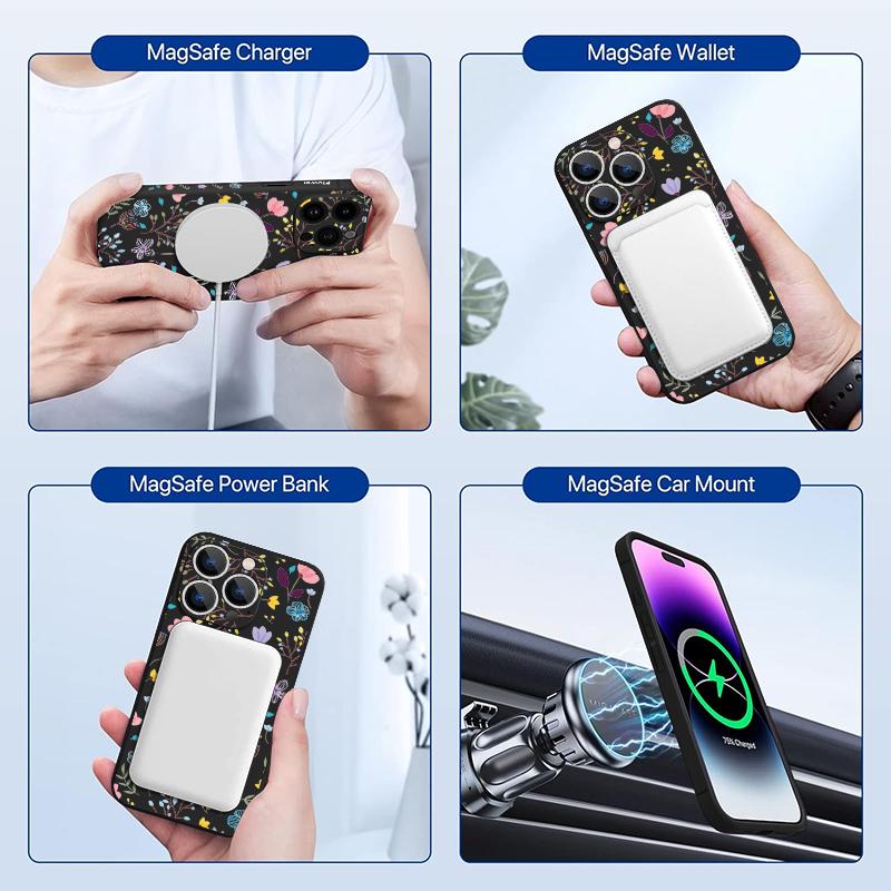 Чехол для телефона с цветочным принтом для iPhone 17e 17 16 15 14 13 12 Pro Max 11 16e Air Магнитный для Magsafe Беспроводная зарядка Чехол