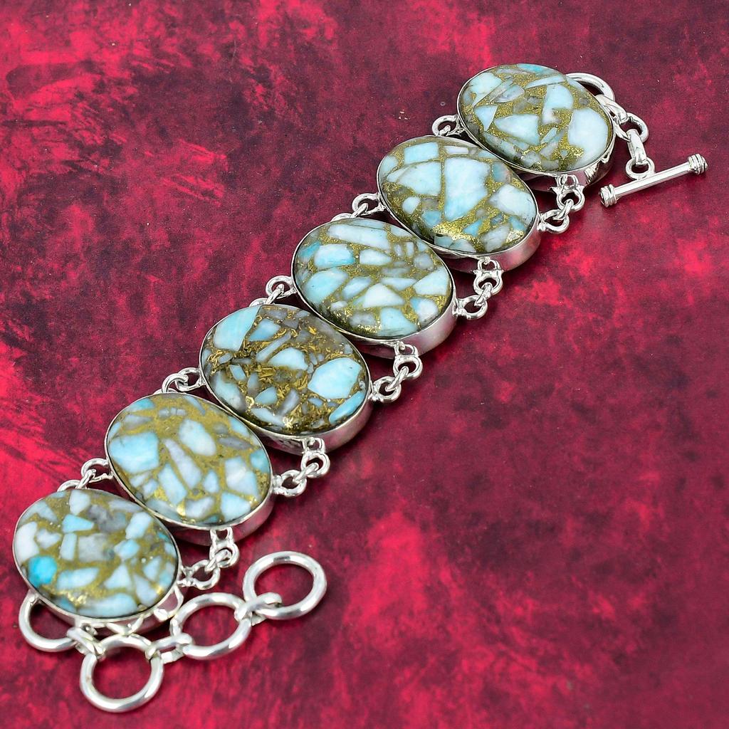 Медь Ларимар Ювелирные изделия ручной работы, Драгоценный камень 925 Твердые серебряные украшения, Великолепный браслет ручной работы Регулируемые настоящие ювелирные изделия для любви