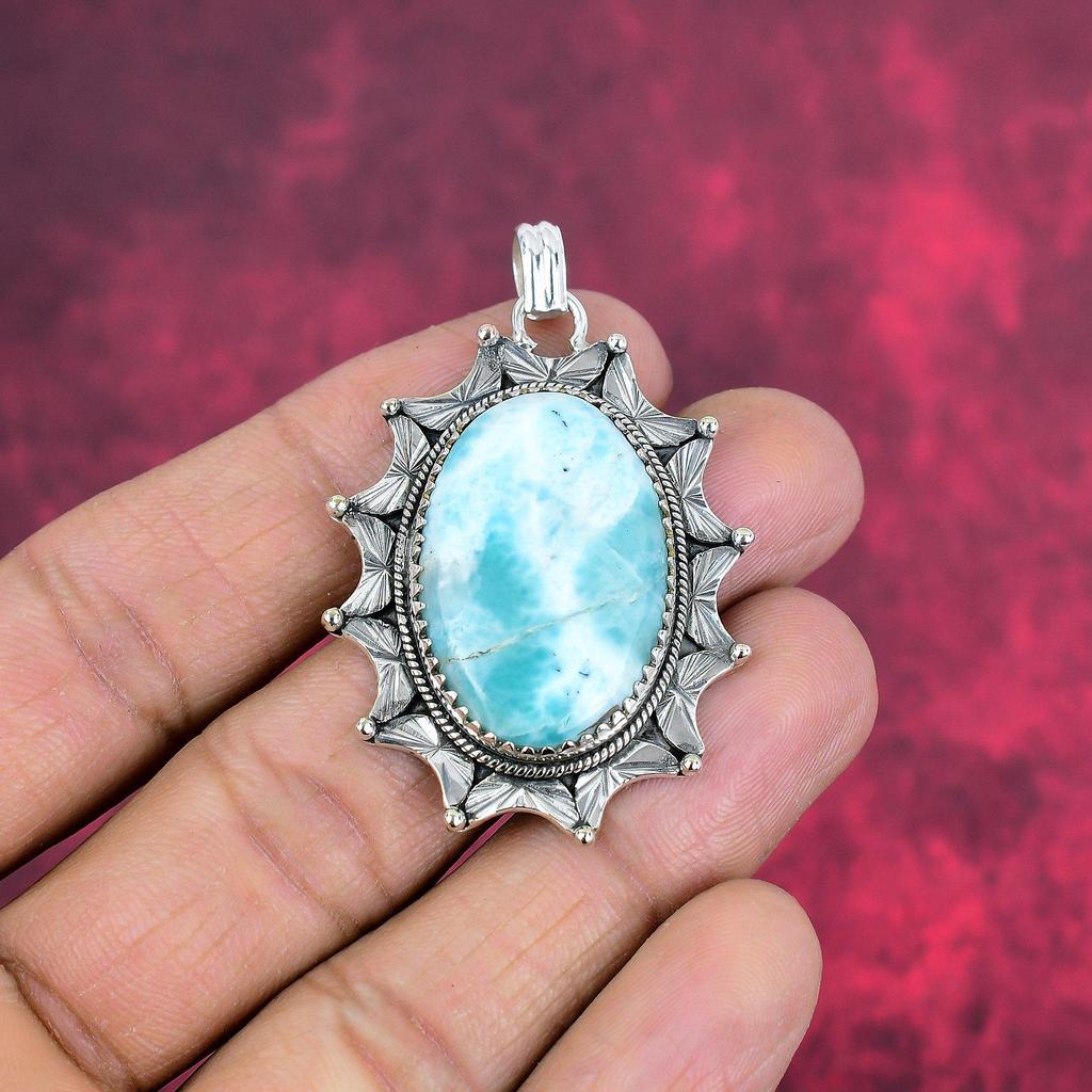Подвеска с драгоценным камнем Ларимар, кулон из цельного серебра 925 пробы, ювелирное изделие ручной работы, кулон с камнем по дате рождения, подарок для него