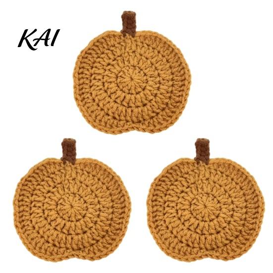 Crochet Pumpkin Cushion Handmade Coasters, Soft Polyester Coffee Mats, Gift for Housewarming Autumn Themed Farmhouse Dining Accessories Kitchen Table