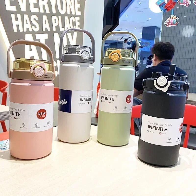1.2L Large Capacity Thermo Bottle with Straw Stainless Steel Thermal Water Bottle Keep Cold and Thermos Cup Vacuum Flask