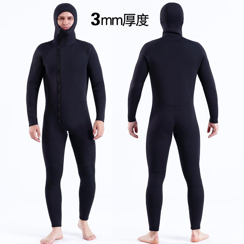 Diving Wetsuit 3mm Fullsuit Hooded Front Zip Thermal Neoprene Men Swimming Snorkeling Water Sports