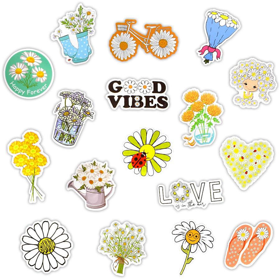 50 PCS Daisy Stickers Cute Flower Anime Stickers for Laptop Skateboard Guitar Luggage Bicycle Motor Car Decal Waterproof Sticker