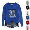 Women's Fashion Round Neck Pullover Top Long Sleeve Tee Printed Sweatshirt
