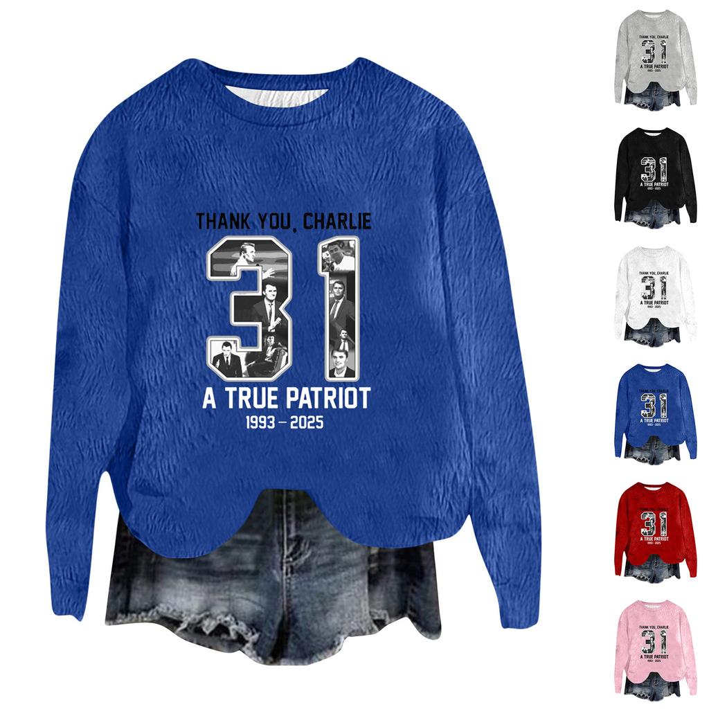 Women's Fashion Round Neck Pullover Top Long Sleeve Tee Printed Sweatshirt