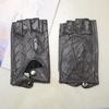 Genuine Leather Half Finger Gloves Women's Summer Driving Fashion Hollow Thin Unlined Motorcycle Riding Gloves