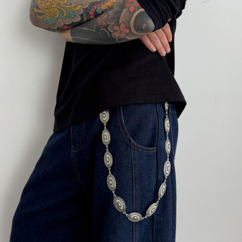 Gothic Round Disk Waist Chain Zinc Zinc Zinc Alloy Pants Chain Fashion Punk Belt Chain Jeans