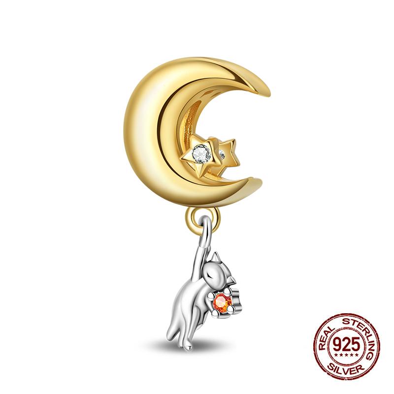 Charms Copper Moon Luminous Magical Cat Charms Beads Fit Original Bracelets Fashion Diy Jewelry Birthday Gifts