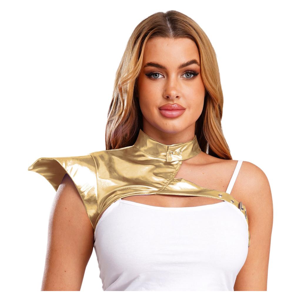 Womens Gothic Steampunk Shoulder Armor Fly Sleeve Adjustable Buckle Metallic Shiny Shrug Rave Wear
