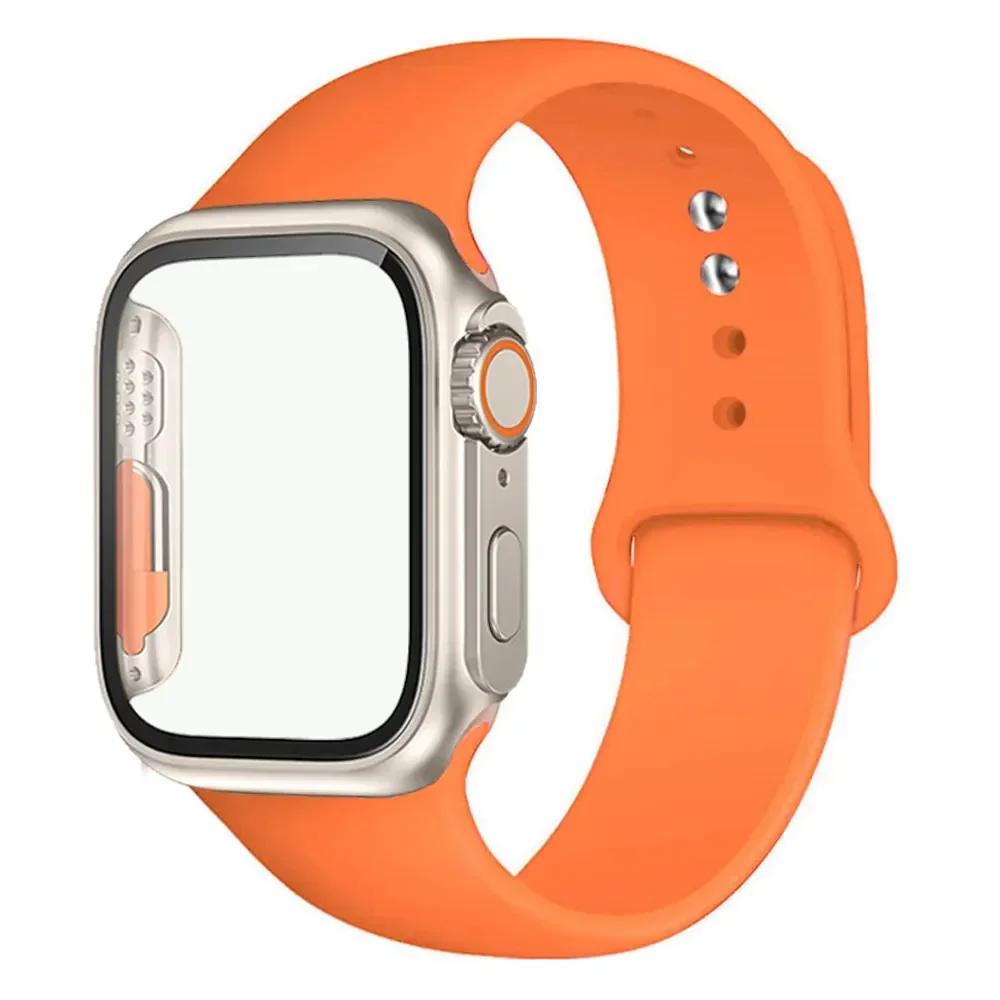 Силиконовый ремешок+Чехол для Apple Watch Band 44 мм 45 мм 41 мм 40 мм Закаленное стекло Cover Изменить на Ultra iWatch Series 9 8 7 SE 6 5 3