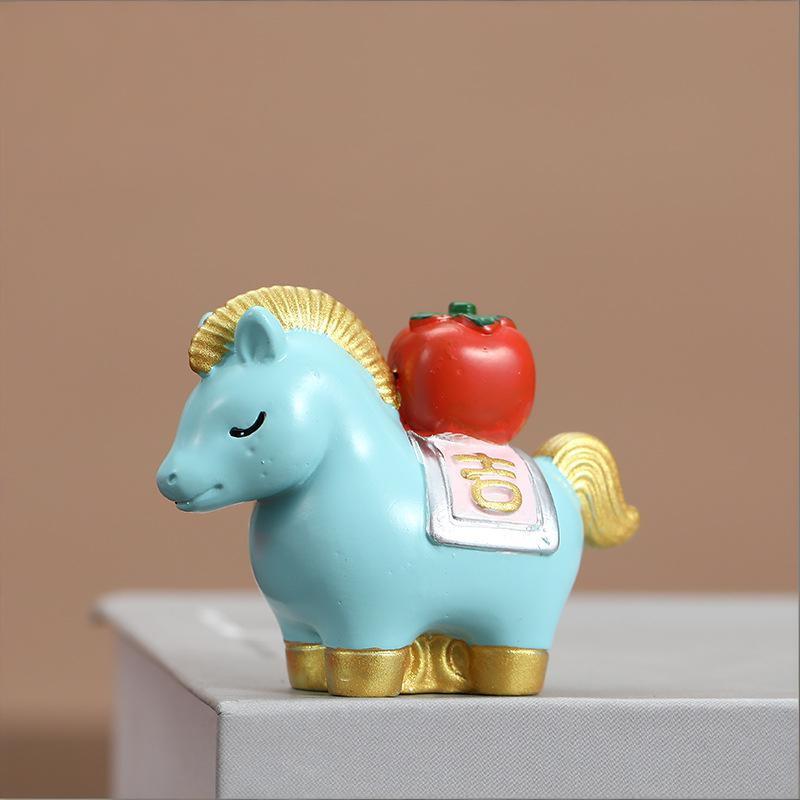 Cute Resin Horse Figurine Chinese Style Desktop Ornament New Year Mascot Miniature Red Good Luck Zodiac Ornaments Cabinet