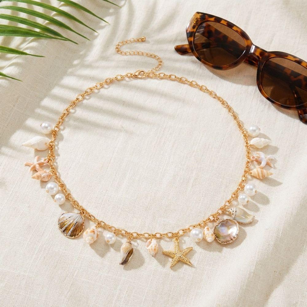 Minimalist Pearl Waist Chain Conch Bohemian Body Chain Starfish Shell Waist Chain Dress Decoration