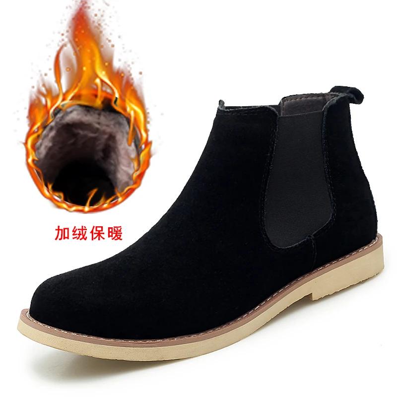 2024 Chelsea Boots Men Handmade Business Slip On Flock Pu Cowboy Boots Sapato Masculino Men Snow Boots Zapatillas Hombre